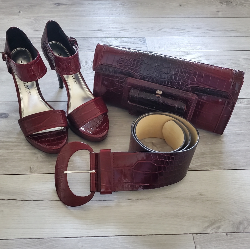3 pc set WHBM shoes bag and belt ombre croc print